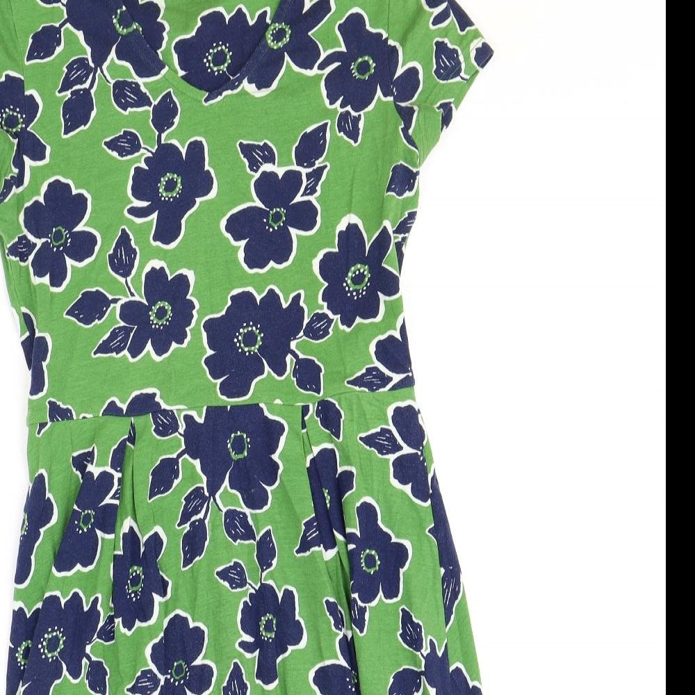 Seasalt Womens Green Floral Cotton A-Line Size 10 V-Neck Pullover
