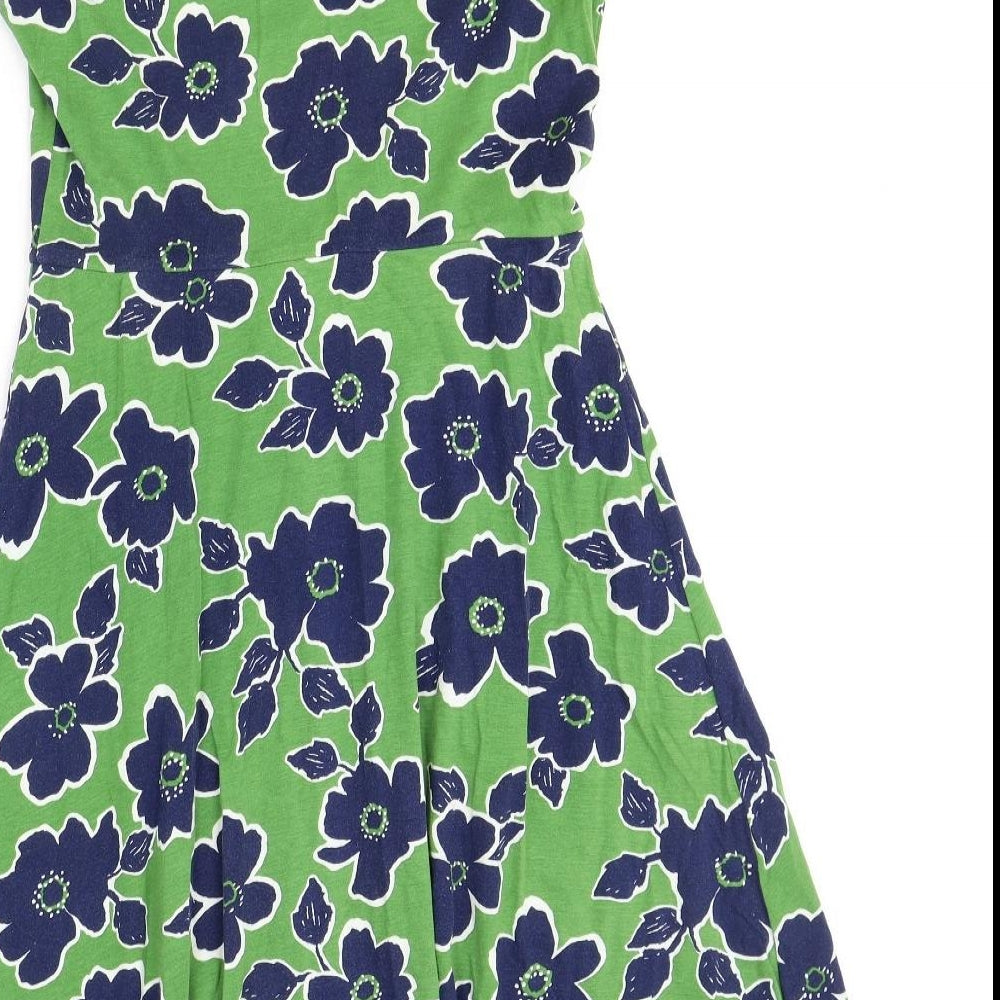Seasalt Womens Green Floral Cotton A-Line Size 10 V-Neck Pullover