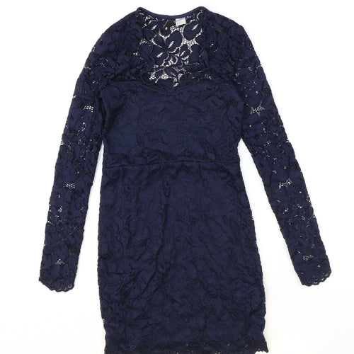 H&M Womens Blue Polyamide Shift Size 8 Round Neck Pullover