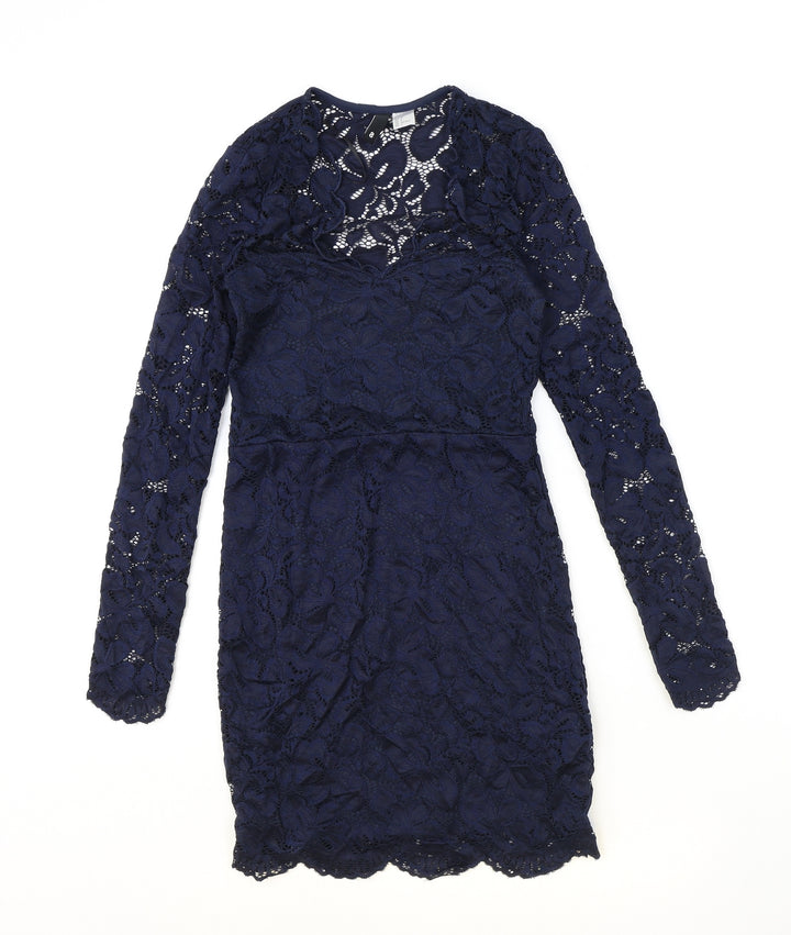 H&M Womens Blue Polyamide Shift Size 8 Round Neck Pullover