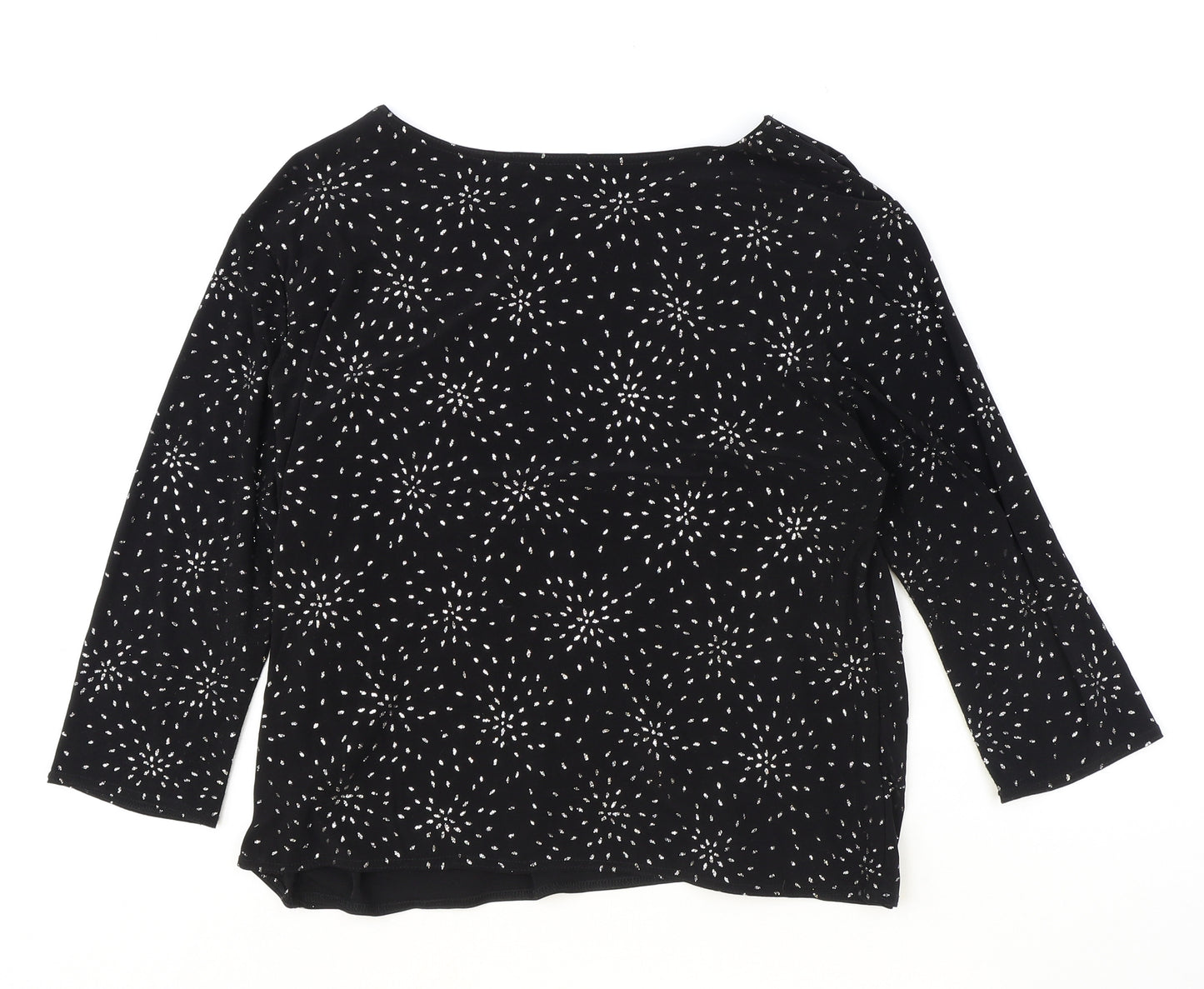 Sonic Collection Womens Black Geometric Polyester Basic Blouse Size 12 Boat Neck - Knot Front