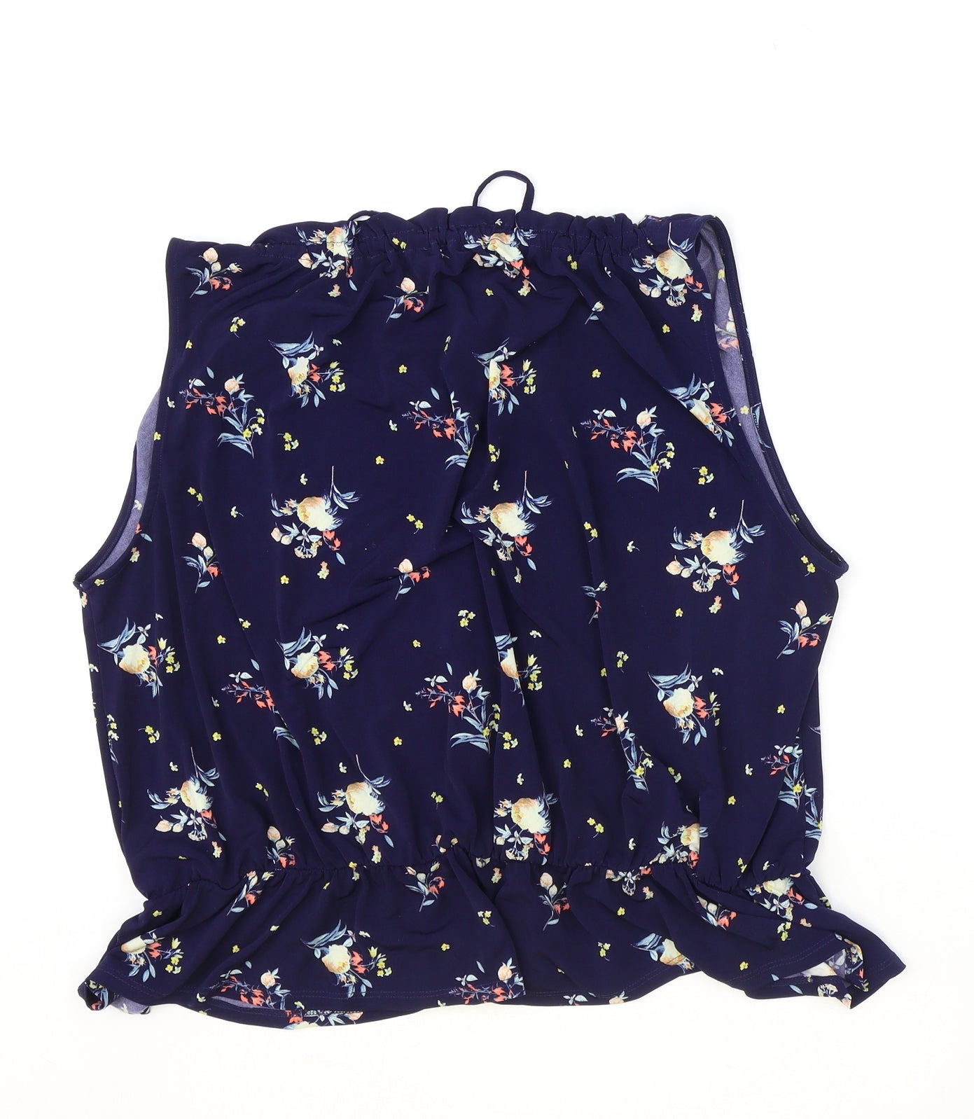 Oasis Womens Blue Floral Polyester Basic Tank Size XL Boat Neck - Tie Neck Detail