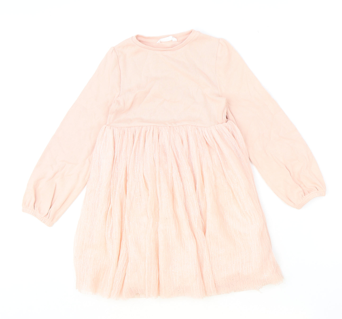 Marks and Spencer Girls Pink Cotton Fit & Flare Size 6-7 Years Round Neck Pullover