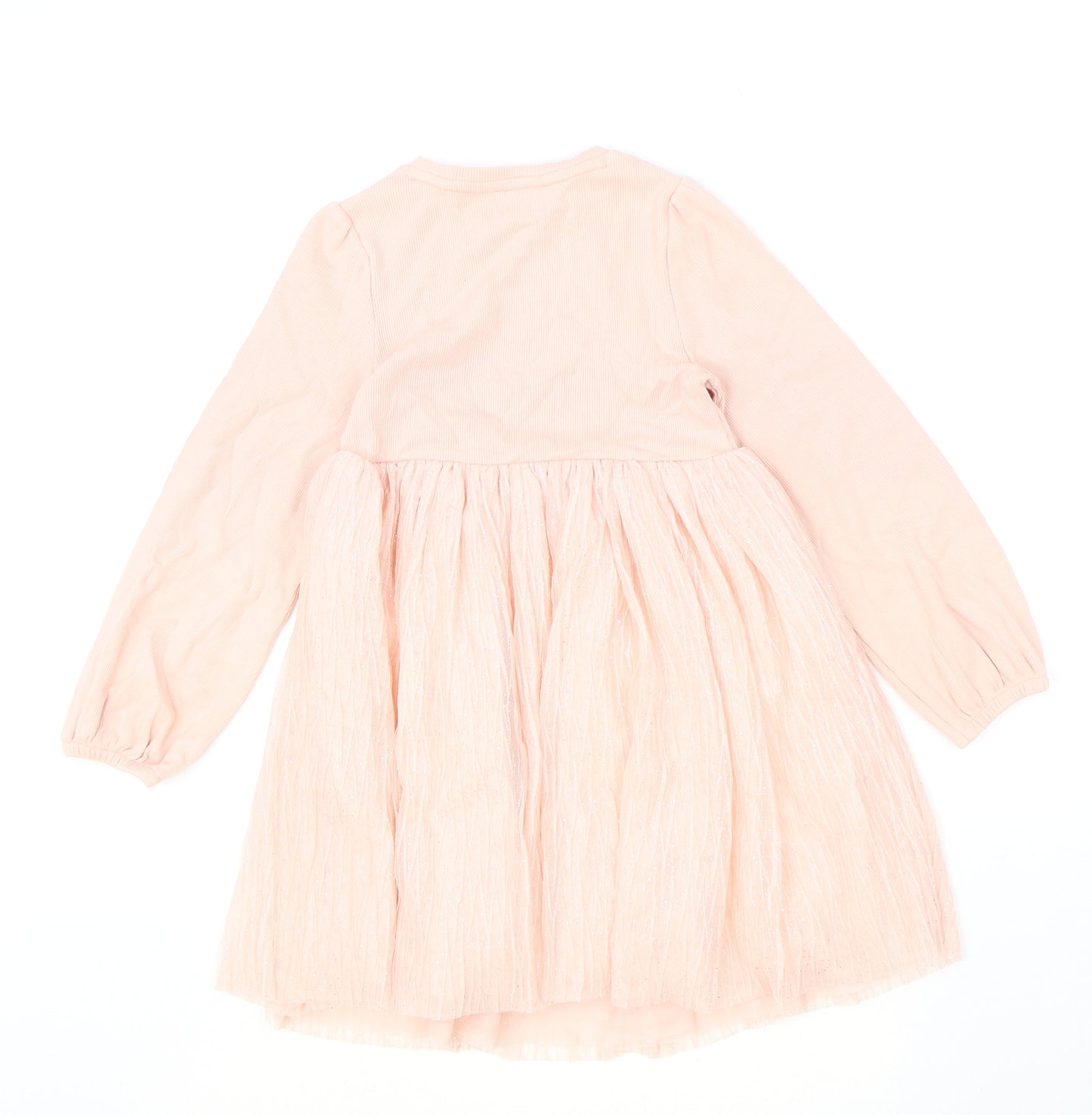 Marks and Spencer Girls Pink Cotton Fit & Flare Size 6-7 Years Round Neck Pullover