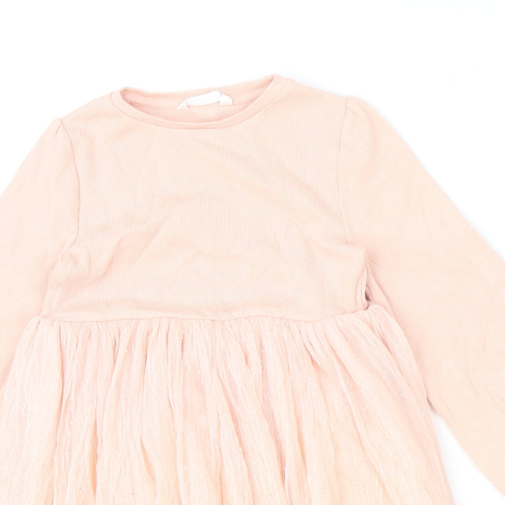 Marks and Spencer Girls Pink Cotton Fit & Flare Size 6-7 Years Round Neck Pullover