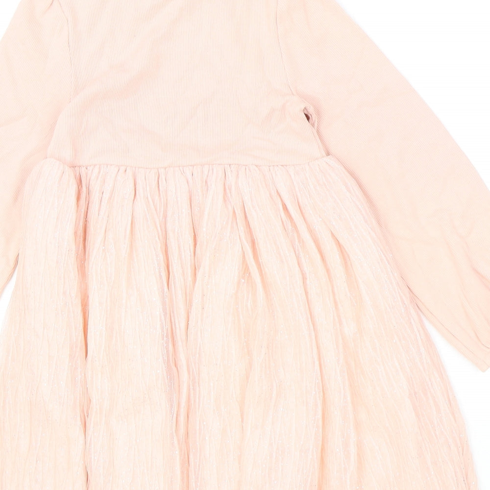 Marks and Spencer Girls Pink Cotton Fit & Flare Size 6-7 Years Round Neck Pullover