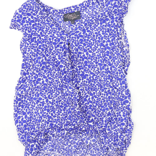 LITTLE MISS CAPTAIN Womens Blue Geometric Viscose Basic Blouse Size XS V-Neck