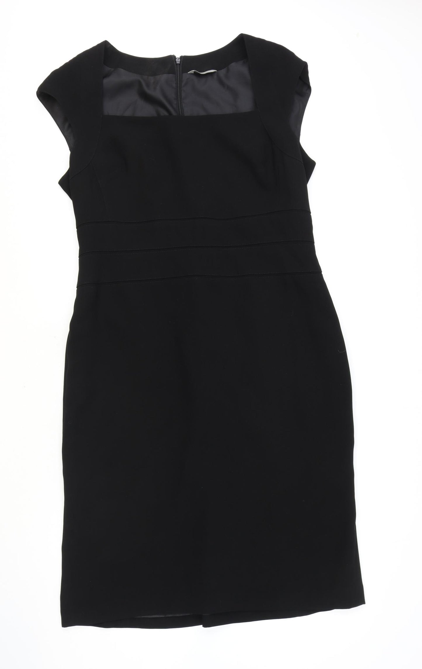 Marks and Spencer Womens Black Polyester Pencil Dress Size 16 Square Neck Zip