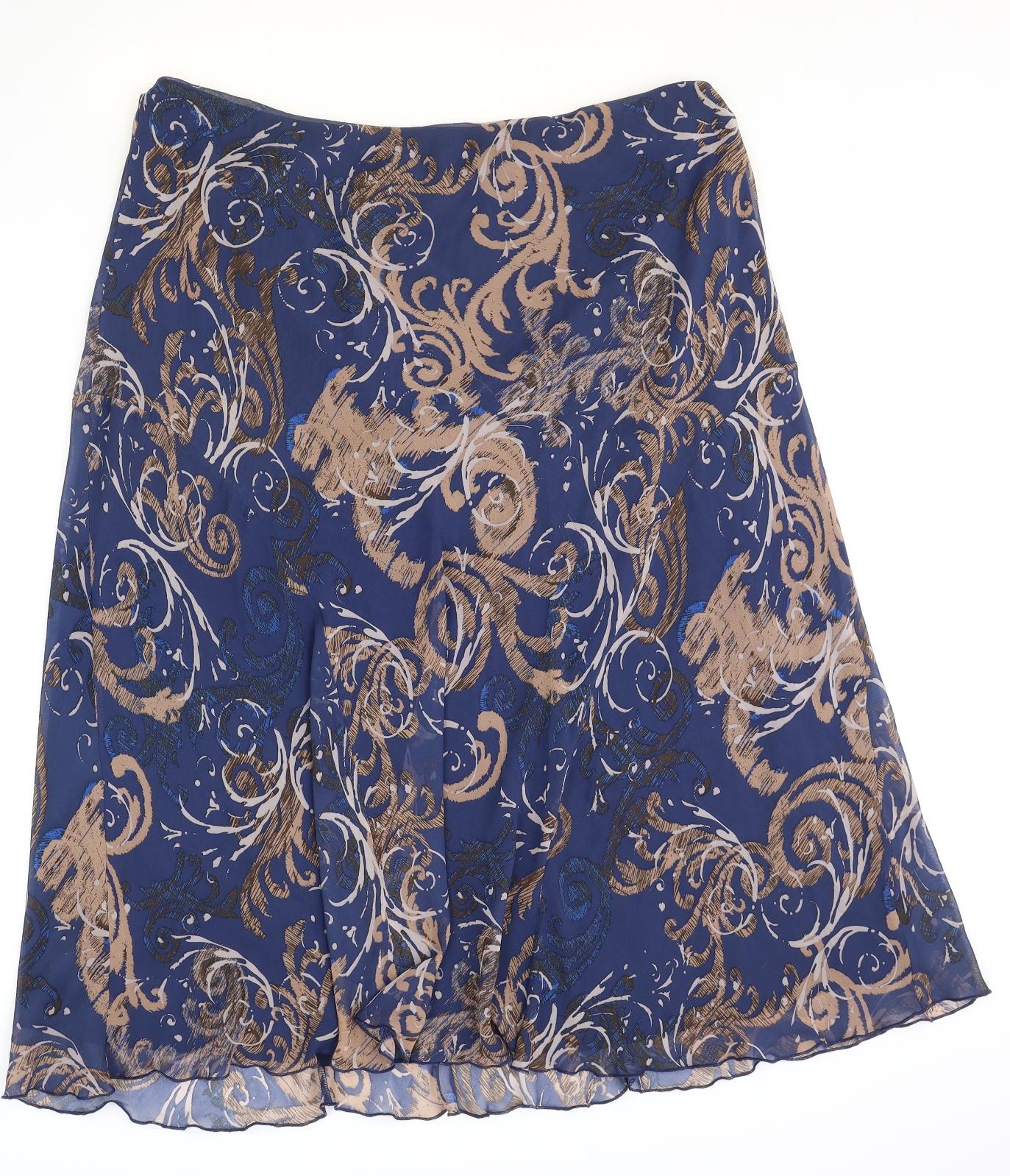 Marks and Spencer Womens Blue Geometric Polyester Swing Skirt Size 22
