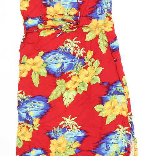 Jane Ashley Womens Red Floral Rayon Tank Dress Size S Scoop Neck Pullover