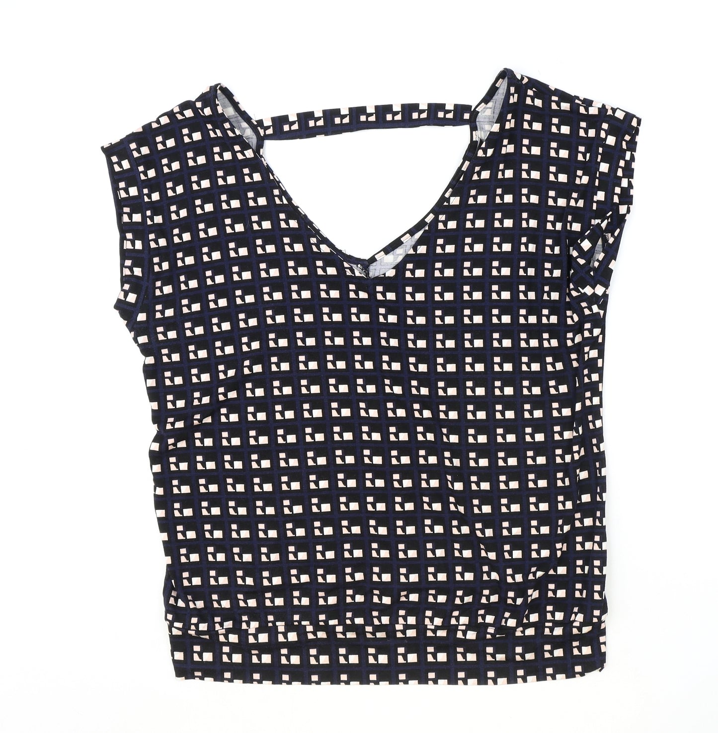 Blue Chameleon Womens Blue Geometric Viscose Basic T-Shirt Size M V-Neck