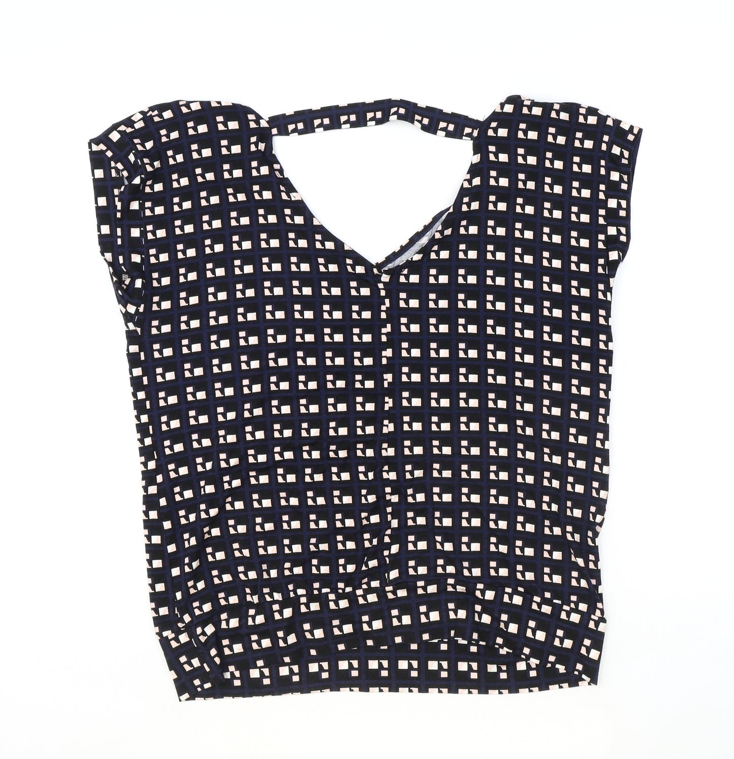 Blue Chameleon Womens Blue Geometric Viscose Basic T-Shirt Size M V-Neck