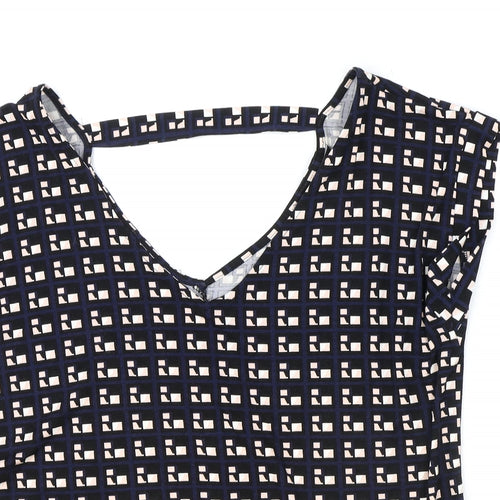 Blue Chameleon Womens Blue Geometric Viscose Basic T-Shirt Size M V-Neck