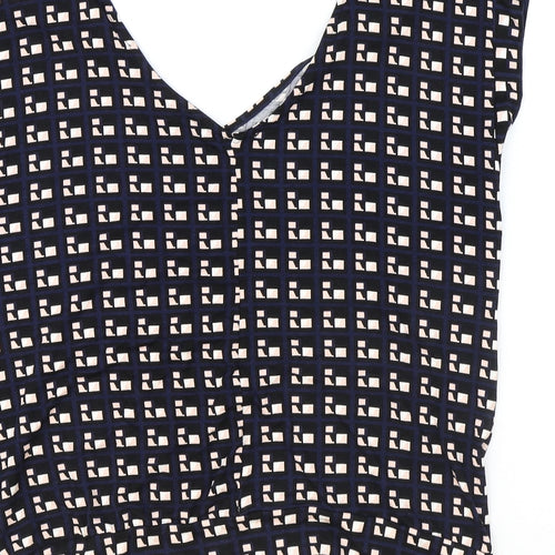 Blue Chameleon Womens Blue Geometric Viscose Basic T-Shirt Size M V-Neck