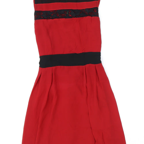 Preworn Womens Red Polyester Skater Dress Size S Scoop Neck Zip
