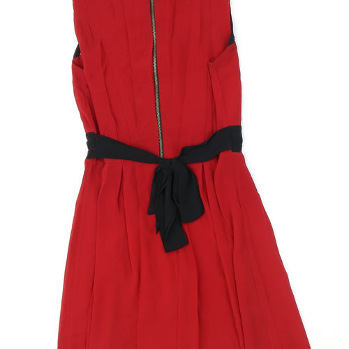 Preworn Womens Red Polyester Skater Dress Size S Scoop Neck Zip