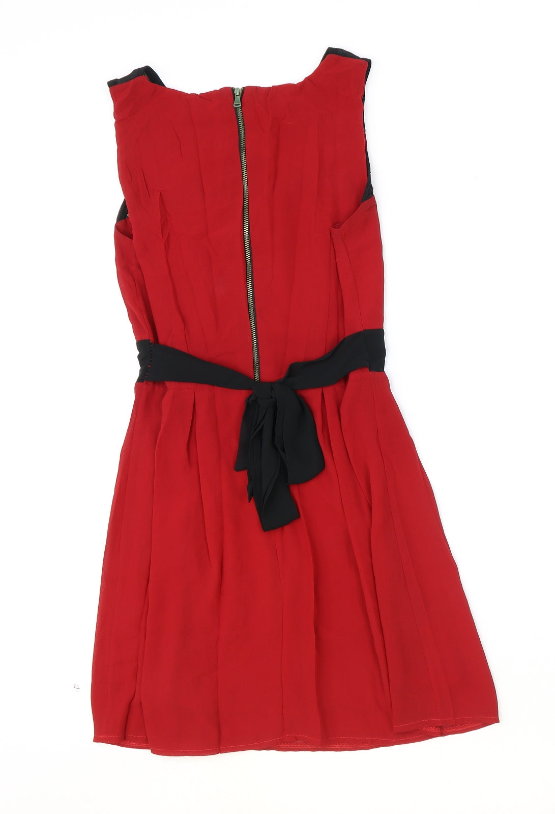 Preworn Womens Red Polyester Skater Dress Size S Scoop Neck Zip