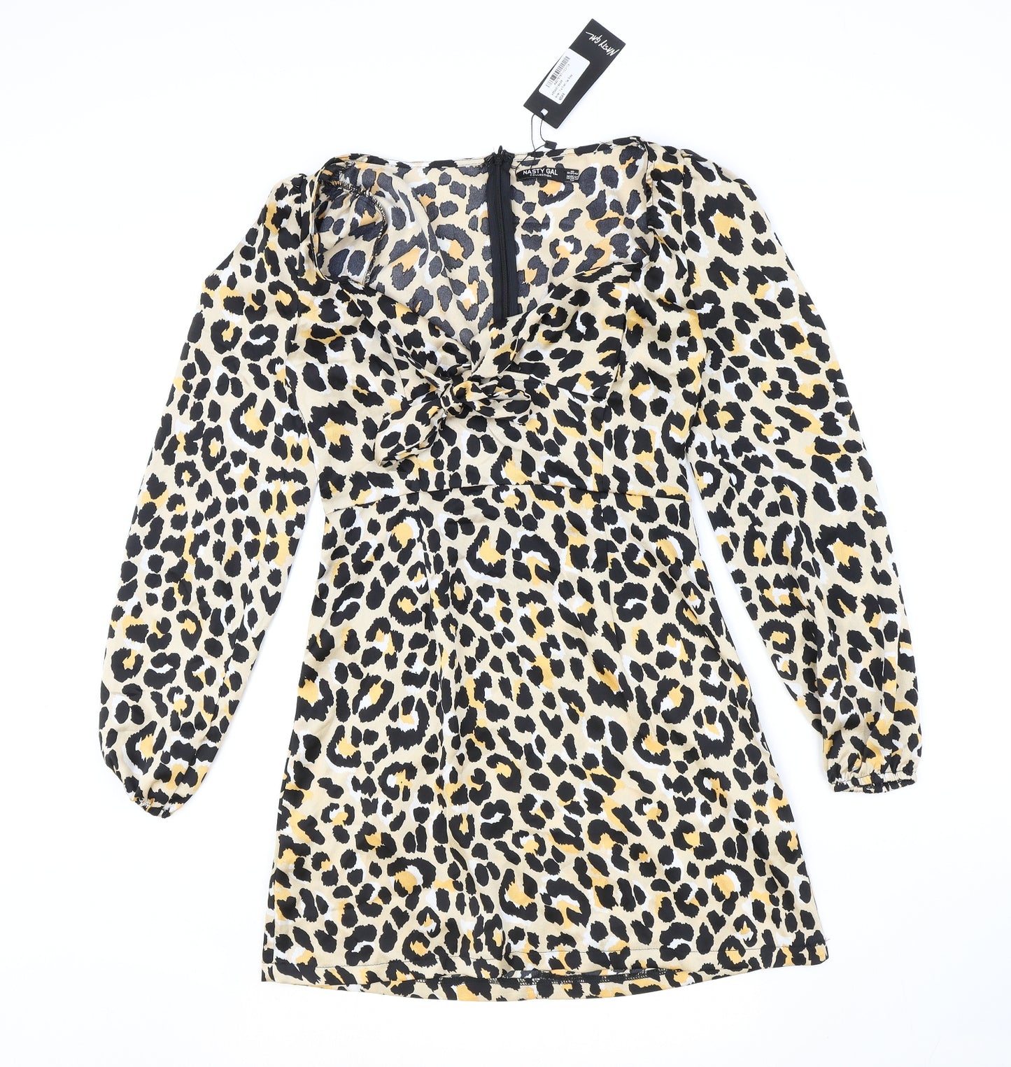 Nasty Gal Womens Brown Animal Print Polyester A-Line Size 8 V-Neck Zip - Leopard print