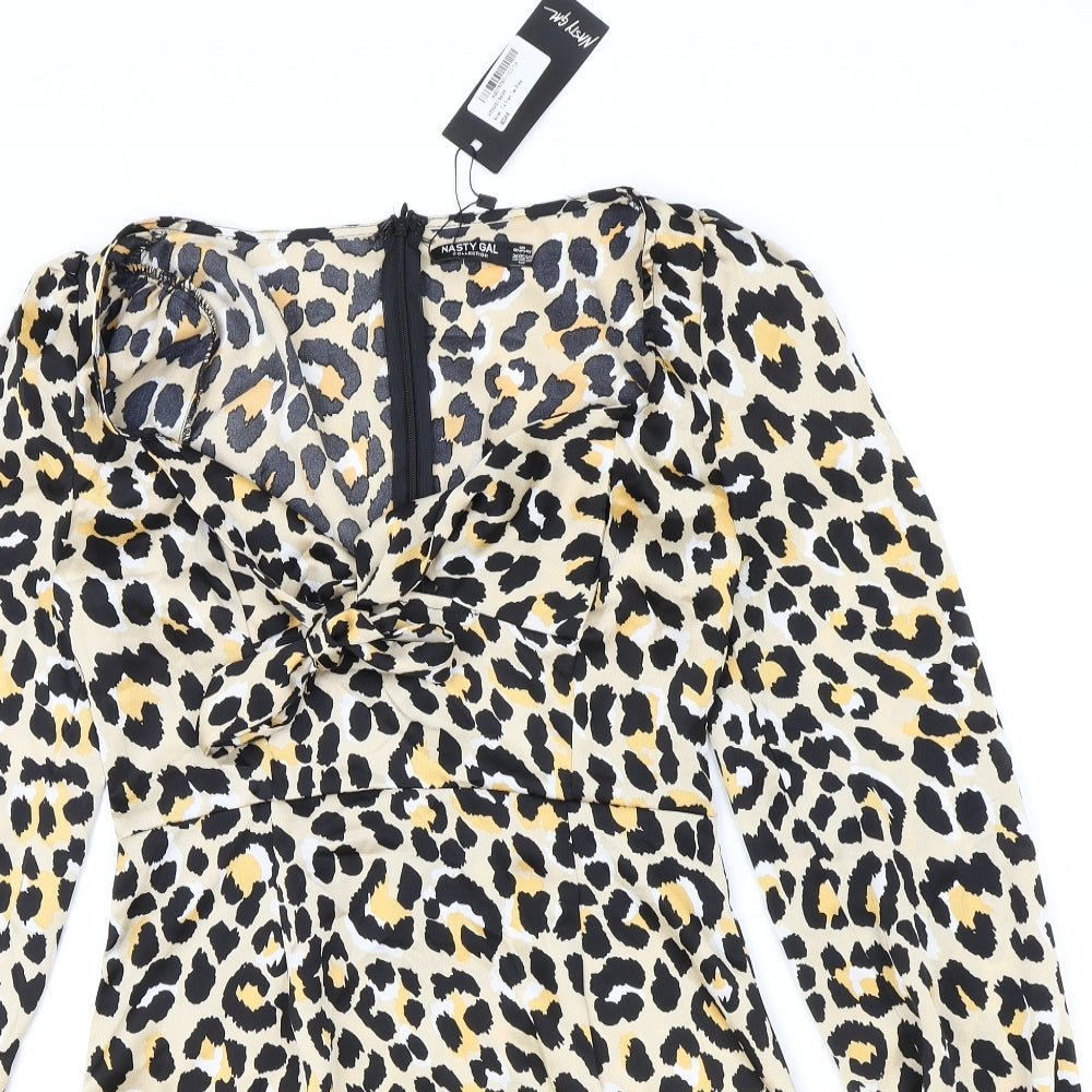 Nasty Gal Womens Brown Animal Print Polyester A-Line Size 8 V-Neck Zip - Leopard print