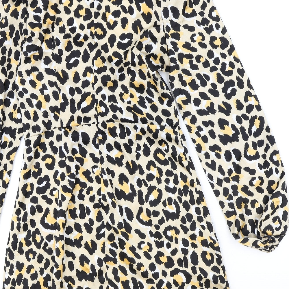 Nasty Gal Womens Brown Animal Print Polyester A-Line Size 8 V-Neck Zip - Leopard print