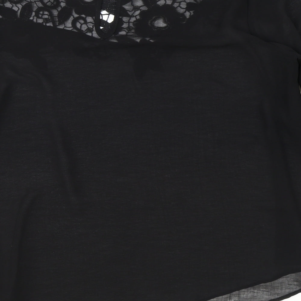 Wallis Womens Black Floral Polyester Basic Blouse Size L Boat Neck - Asymmetric Flute Sleeve