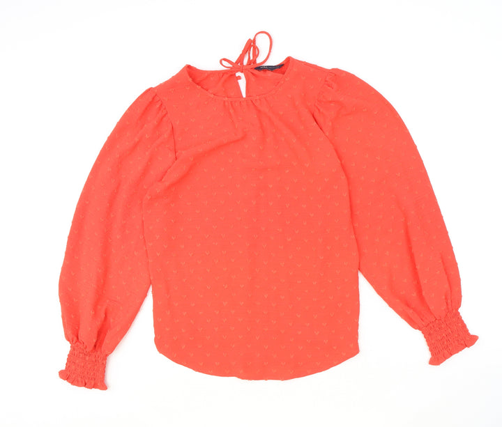 Marks and Spencer Womens Red Polyester Basic Blouse Size 8 Scoop Neck