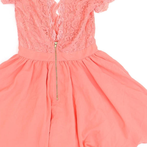 Missguided Womens Pink Polyester Skater Dress Size 6 V-Neck Zip