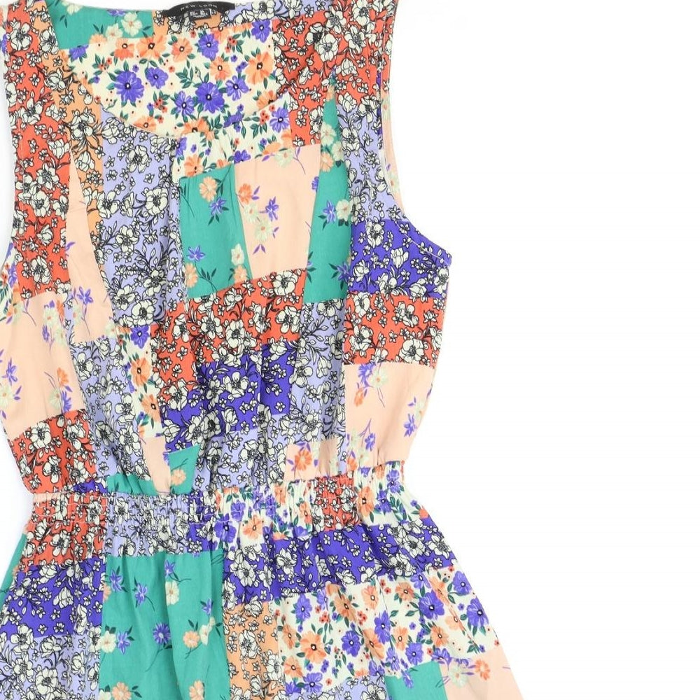 New Look Womens Multicoloured Geometric Polyester Skater Dress Size 10 Scoop Neck Pullover - Patchwork