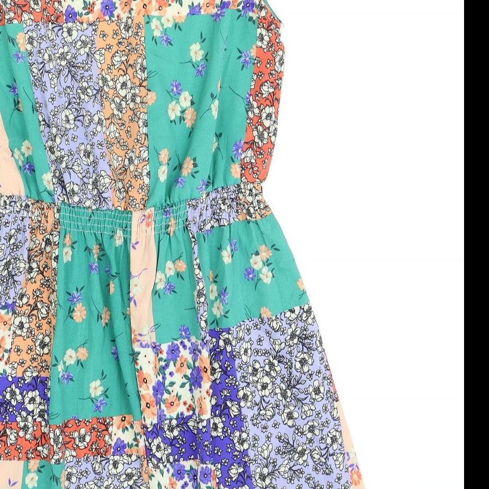 New Look Womens Multicoloured Geometric Polyester Skater Dress Size 10 Scoop Neck Pullover - Patchwork