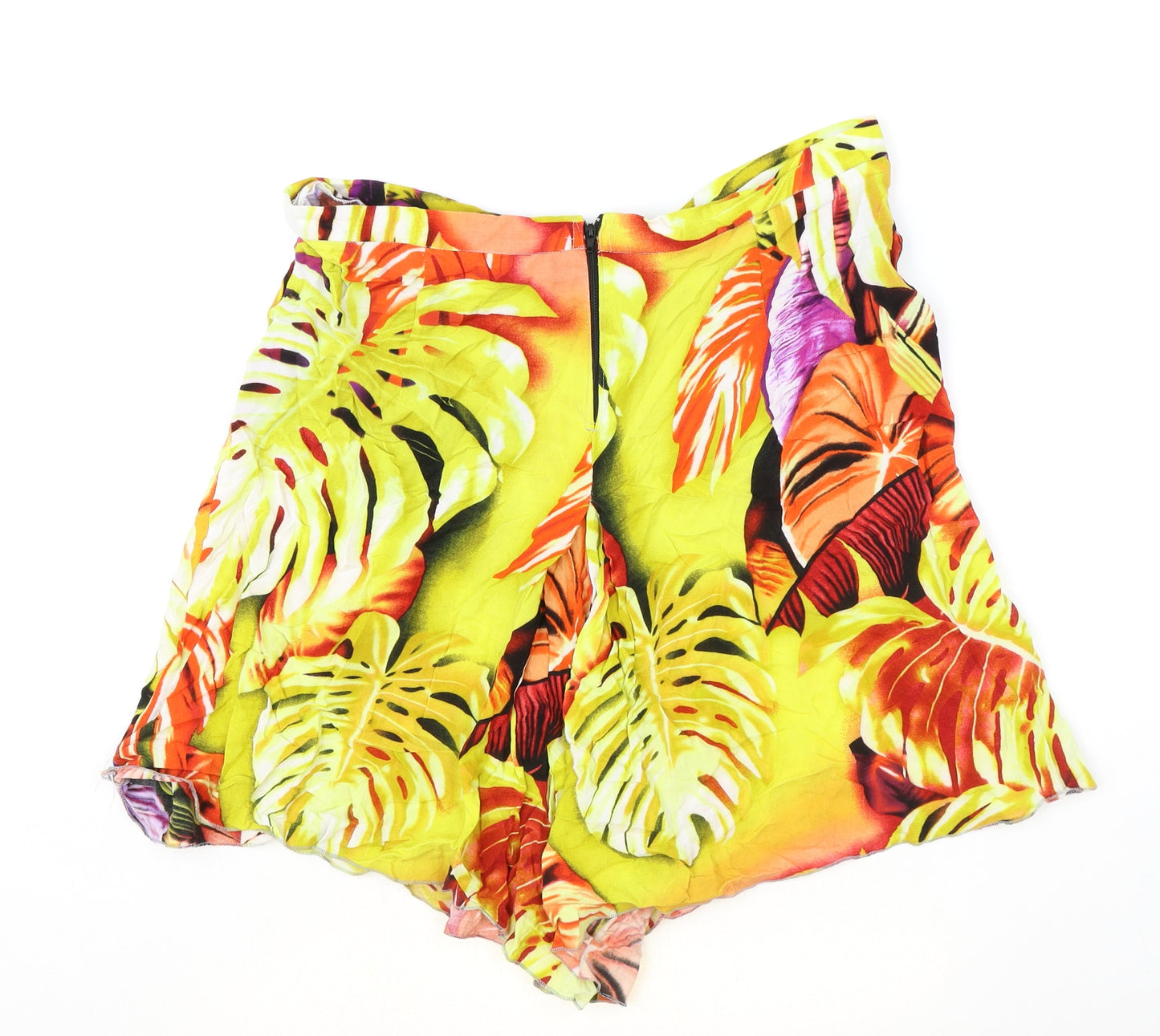 Preworn Womens Multicoloured Geometric Polyester Bermuda Shorts Size 30 in Regular Zip - Leaf Pattern