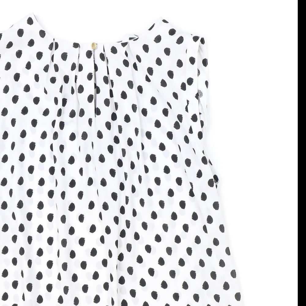 Marks and Spencer Womens Ivory Polka Dot Polyester Basic Blouse Size 12 Round Neck