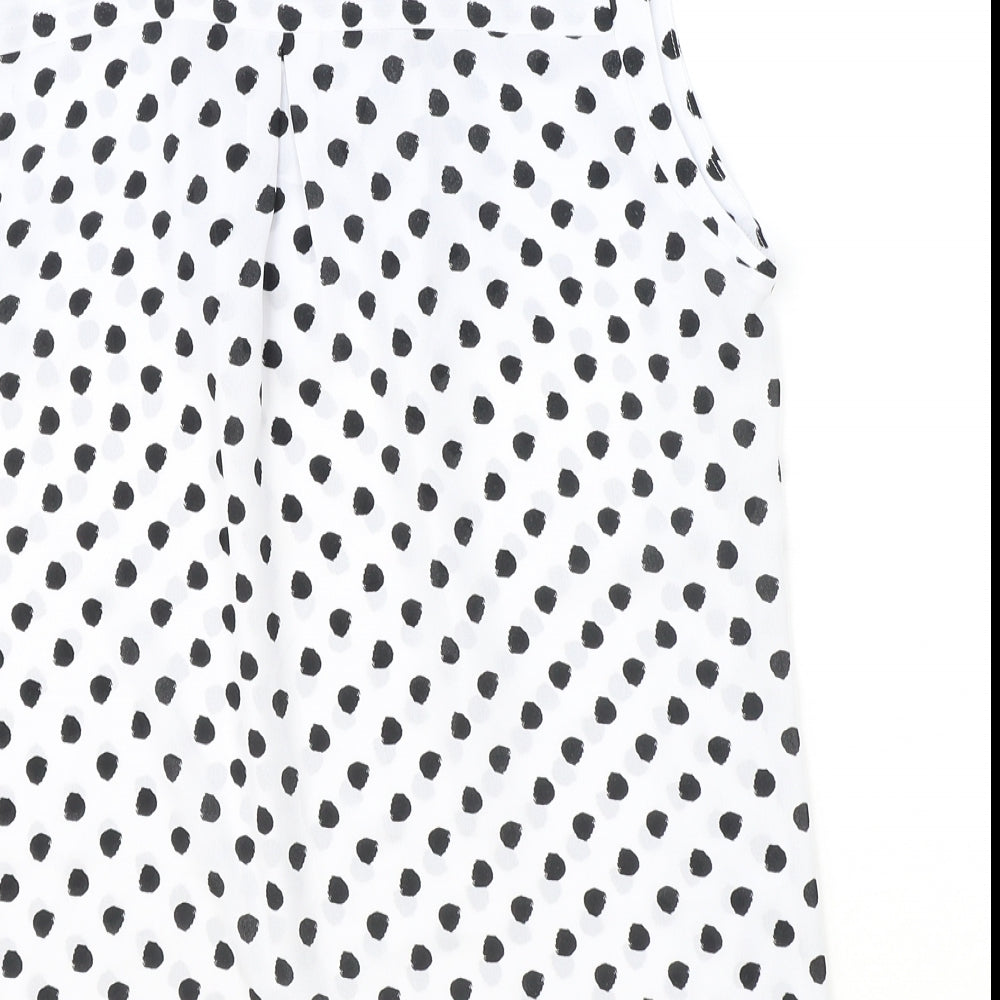 Marks and Spencer Womens Ivory Polka Dot Polyester Basic Blouse Size 12 Round Neck