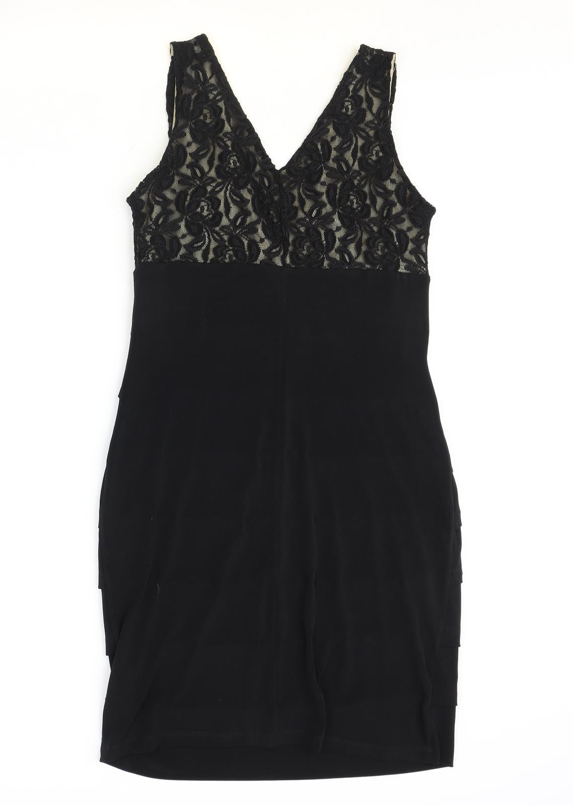 En Focus Studio Womens Black Polyacrylate Fibre Shift Size 6 V-Neck Pullover - Lace Detail