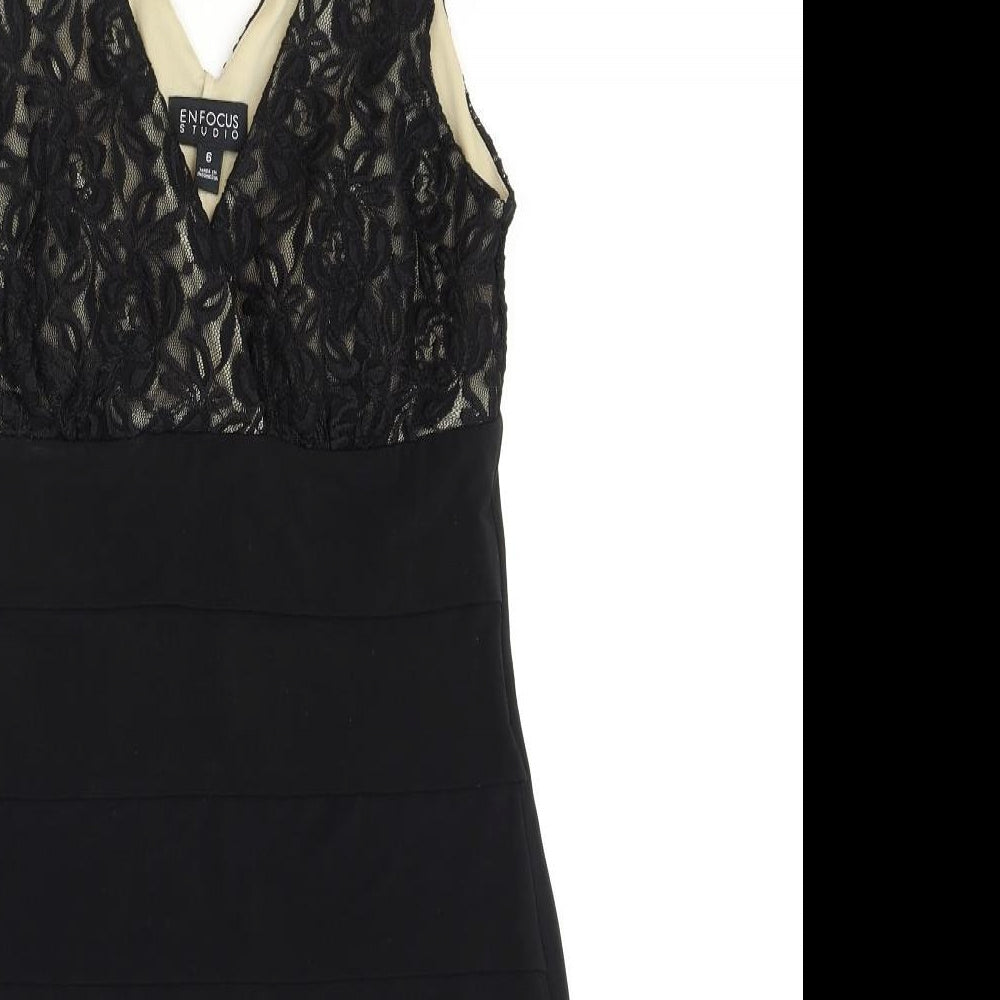En Focus Studio Womens Black Polyacrylate Fibre Shift Size 6 V-Neck Pullover - Lace Detail