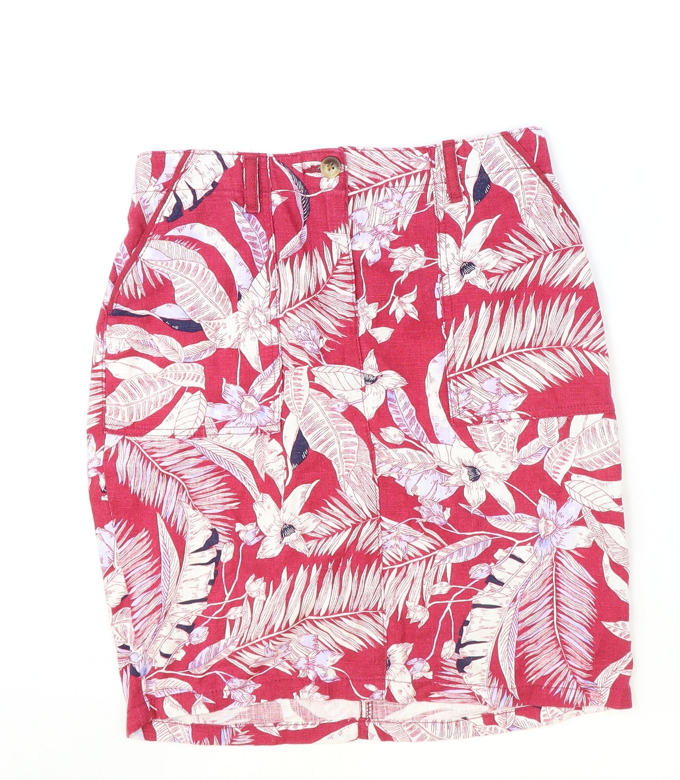 NEXT Womens Red Floral Cotton Straight & Pencil Skirt Size 8 Zip