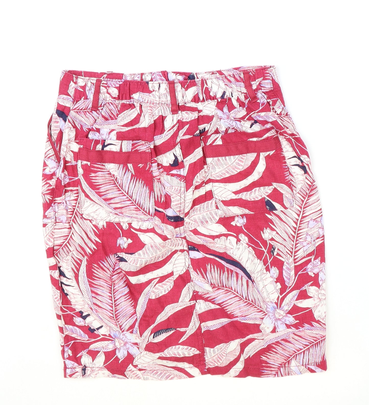 NEXT Womens Red Floral Cotton Straight & Pencil Skirt Size 8 Zip