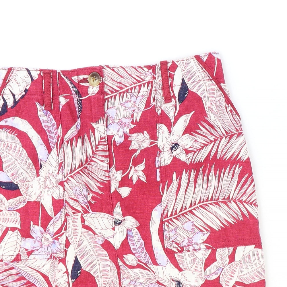 NEXT Womens Red Floral Cotton Straight & Pencil Skirt Size 8 Zip