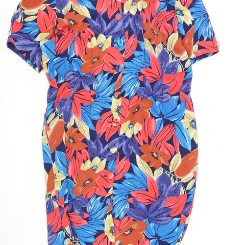 Tess Womens Multicoloured Floral Polyester Shift Size 12 Round Neck Button