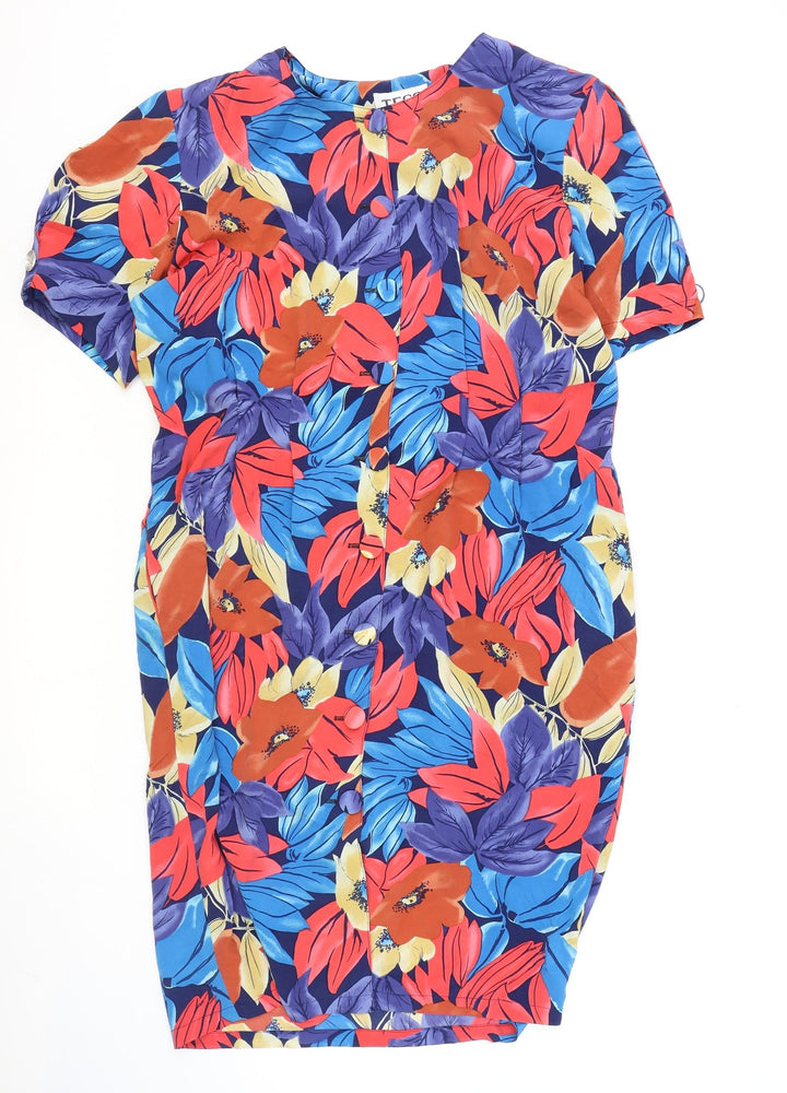 Tess Womens Multicoloured Floral Polyester Shift Size 12 Round Neck Button
