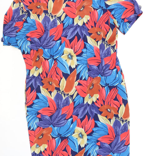 Tess Womens Multicoloured Floral Polyester Shift Size 12 Round Neck Button