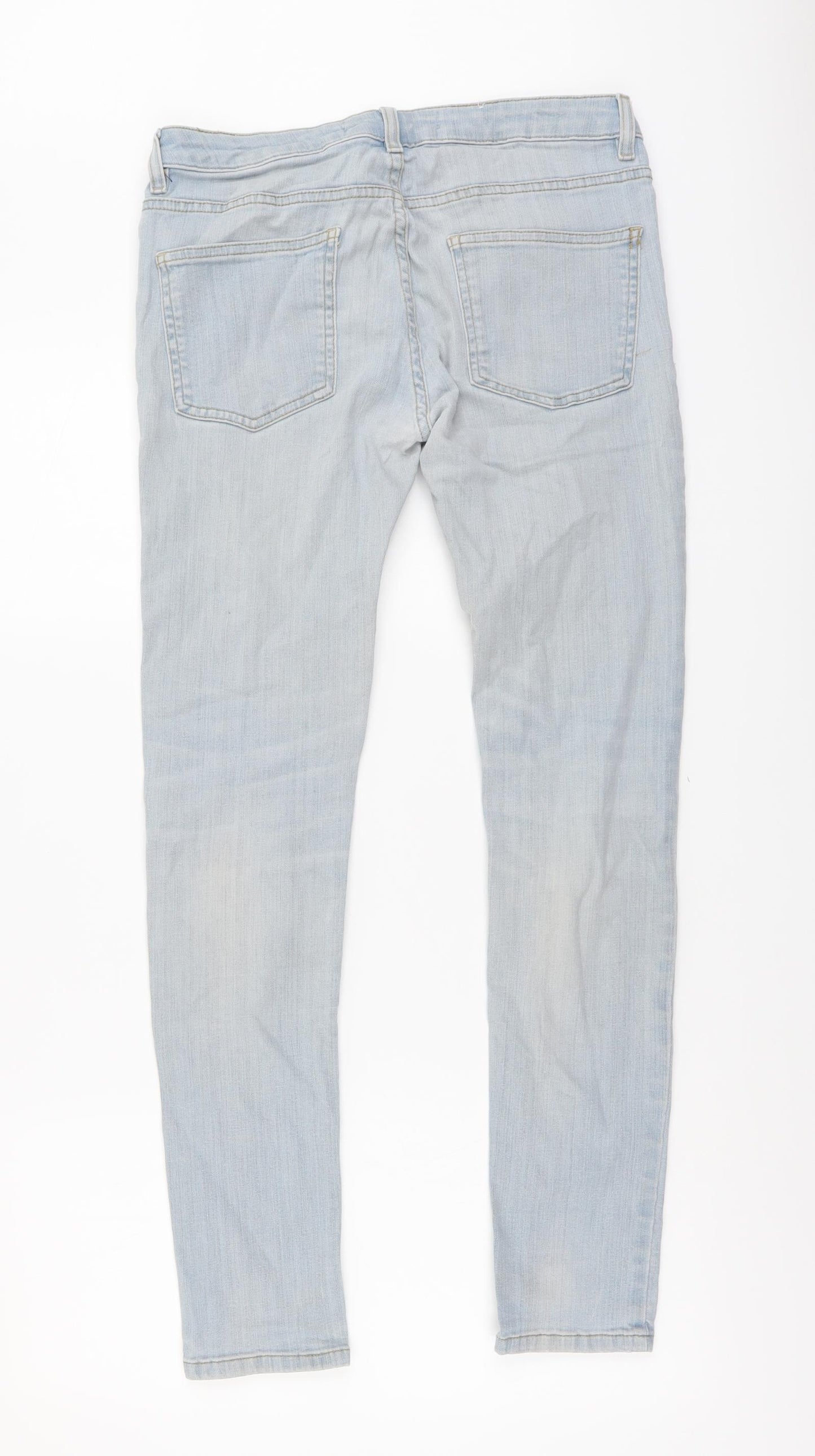Topman Mens Blue Cotton Skinny Jeans Size 30 in L30 in Regular Button