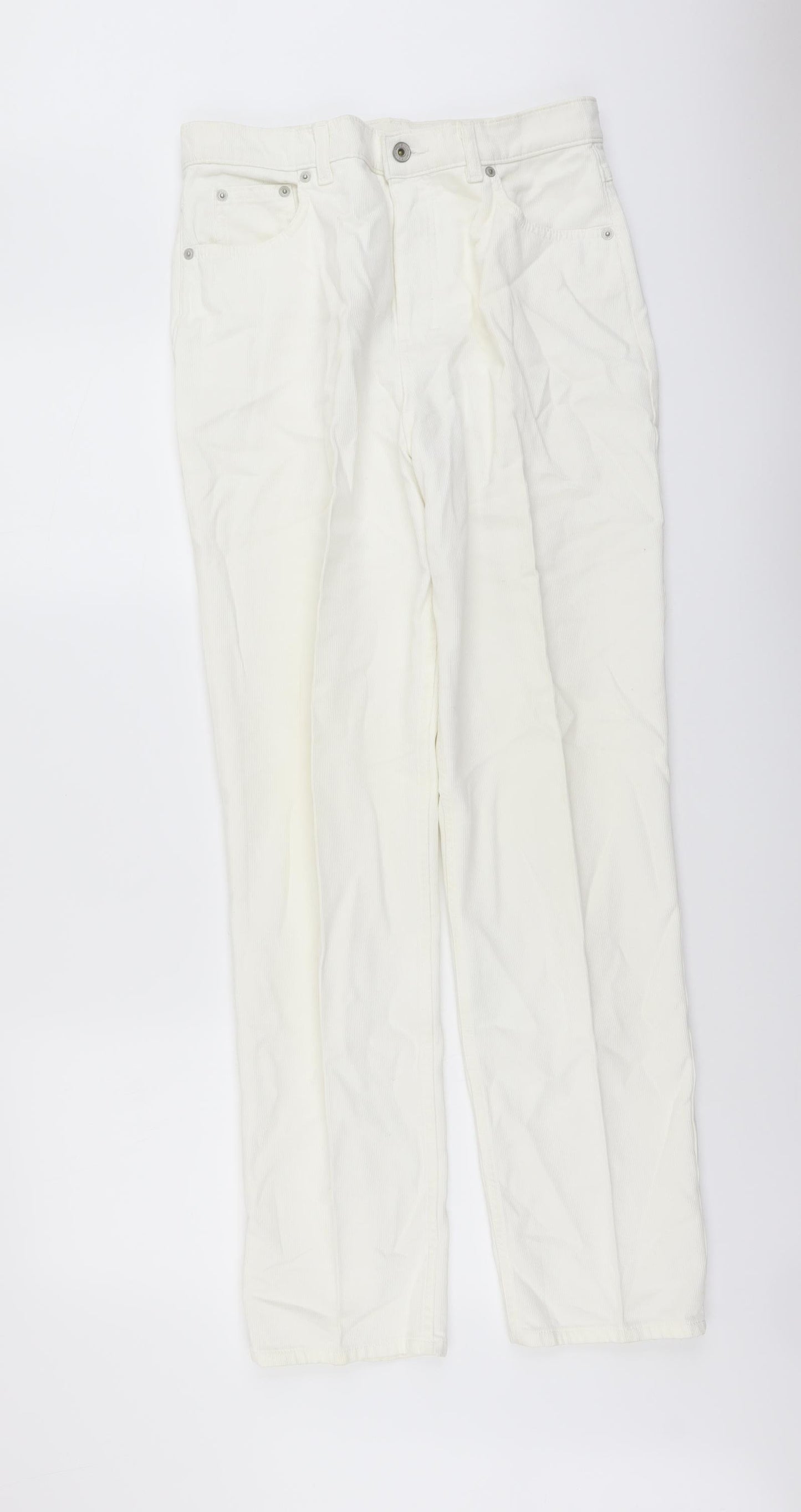 Marks and Spencer Womens Ivory Cotton Trousers Size 14 L31 in Regular Button