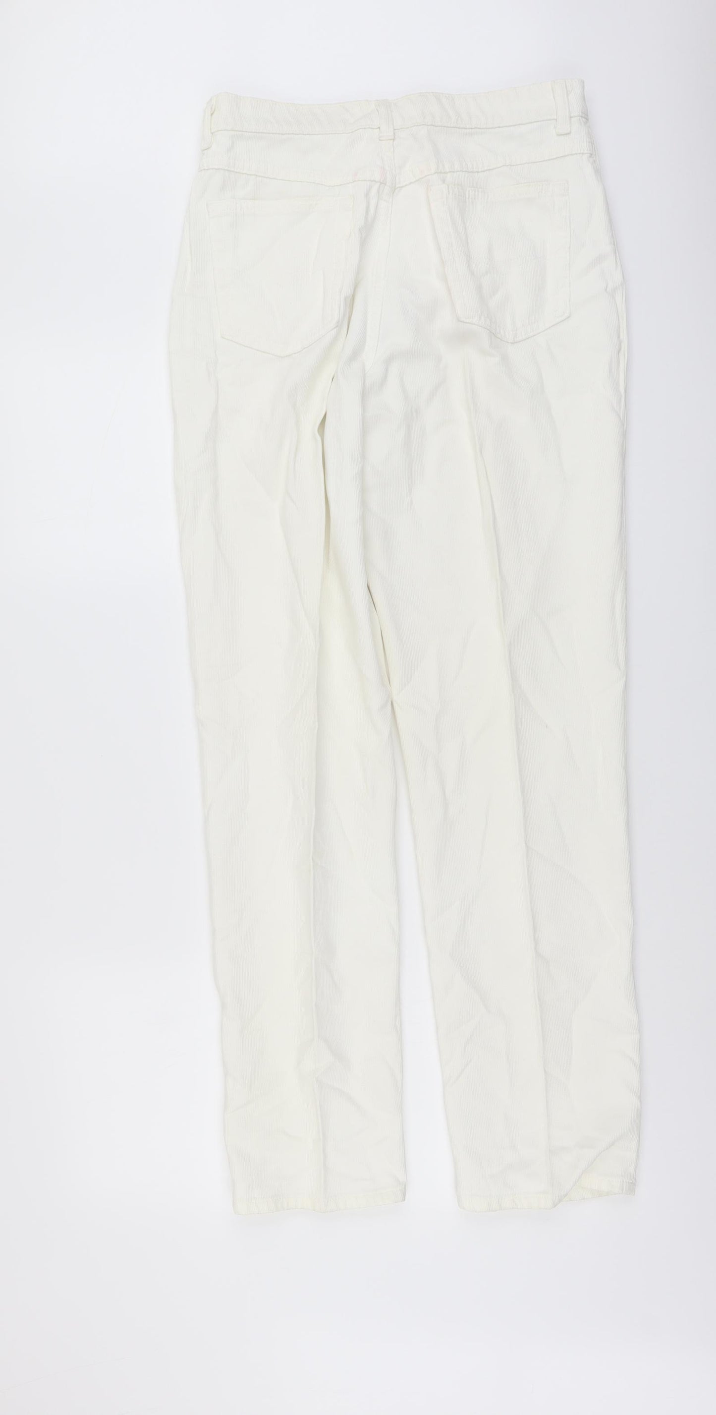 Marks and Spencer Womens Ivory Cotton Trousers Size 14 L31 in Regular Button