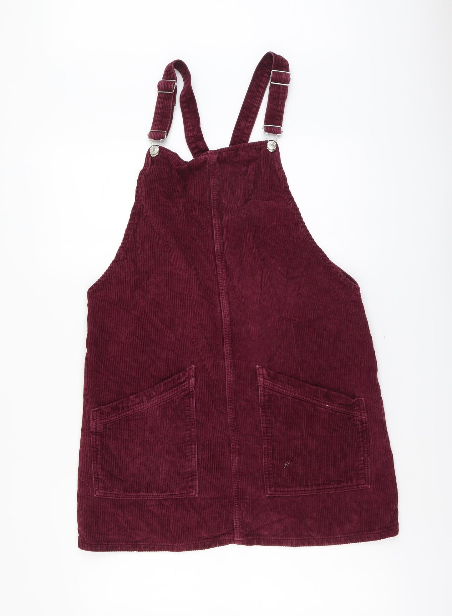 Topshop Womens Purple Cotton Pinafore/Dungaree Dress Size 14 Square Neck Buckle