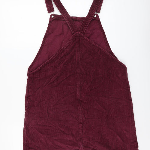 Topshop Womens Purple Cotton Pinafore/Dungaree Dress Size 14 Square Neck Buckle