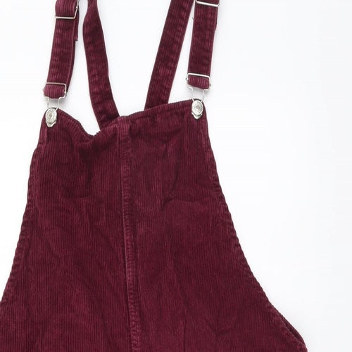 Topshop Womens Purple Cotton Pinafore/Dungaree Dress Size 14 Square Neck Buckle