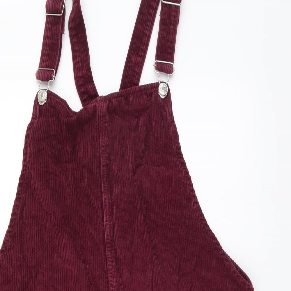 Topshop Womens Purple Cotton Pinafore/Dungaree Dress Size 14 Square Neck Buckle