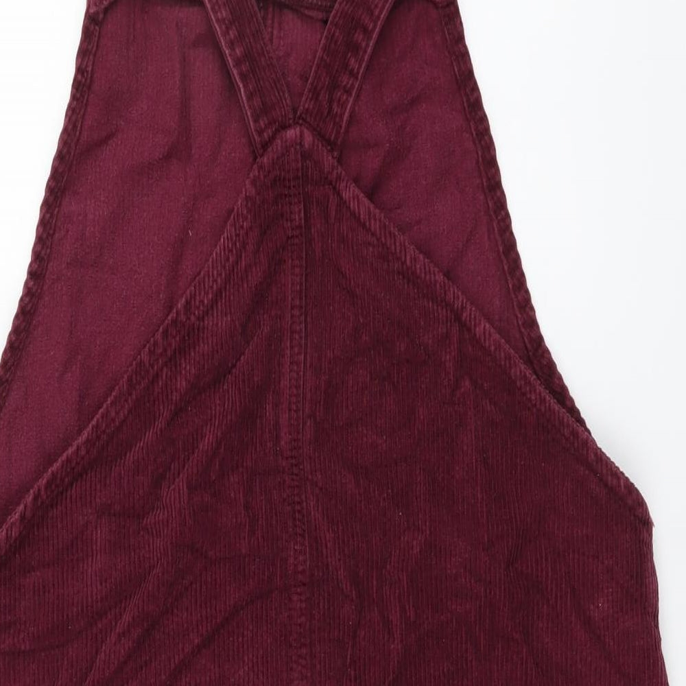 Topshop Womens Purple Cotton Pinafore/Dungaree Dress Size 14 Square Neck Buckle