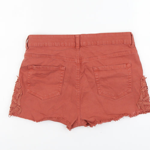 Peacocks Womens Brown Cotton Cut-Off Shorts Size 10 L3 in Regular Button - Lace Detail