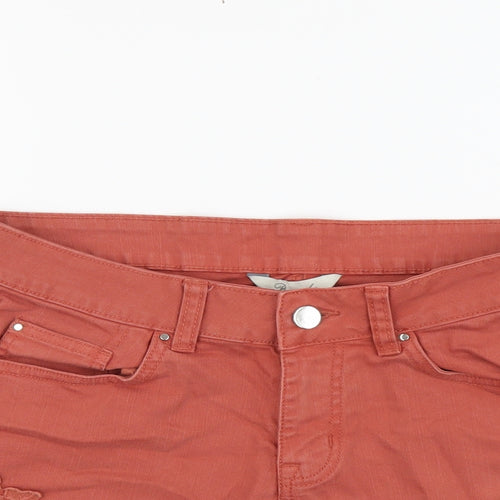 Peacocks Womens Brown Cotton Cut-Off Shorts Size 10 L3 in Regular Button - Lace Detail